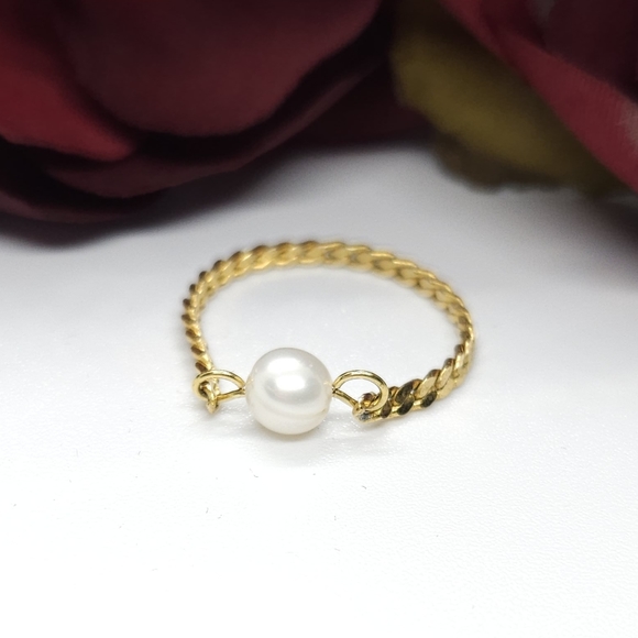 Handmade Genuine White Pearl & Gold Chain Link Ring Handmade by me Size 12 - Picture 8 of 10
